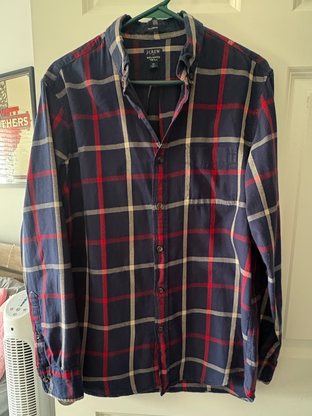 J. Crew Men’s Navy, Red and White Plaid Button-Down Shirt